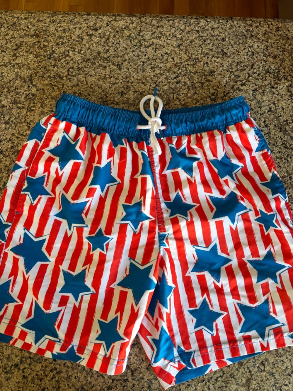 Patriotic Star & Stripe Swim Trunks - Blue, Red, White